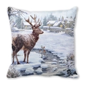 Square pillowcase featuring artistic deer in snow illustration for Christmas home decor - Snow Buck Natural Scene (16)