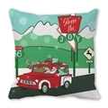 Christmas truck cushion cover with Santa and Route 66 print on soft peach skin fabric - Style 22 (Red Truck/Route 66)