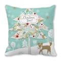 Détail de housse de coussin avec renard et sapin de Noël sur fond vert menthe - Renard de Noël Et Arbre Décoratif (1)