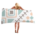 Thick geometric beach towel with light blue and yellow square patterns on microfiber fabric - Modern Minimalist Color Block (6)