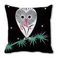 Detail of Christmas owl print on black peach skin pillowcase with snowflakes and candy cane - Christmas Snowy Night Owl (7)