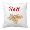 Christmas pillowcase with red Noel lettering and golden leaf print on peach skin fabric - 18x18 Inch / Handwritten Noel Gold Berry Style (28)