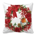 Kissenbezug aus Pfirsichhaut mit Aquarell-Rotkehlchen und Weihnachtsblumenkranz - Weihnachtskranz und Rotkehlchen (9)
