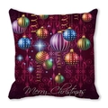 Funda de cojín navideña burdeos con adornos festivos y texto de Merry Christmas - Borgoña Oscuro Patrón de Volutas Estampado de Bola (21)