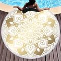Bohemian round beach towel with gold mandala pattern and white tassels on pool deck - Gold Brown Mandala (7)