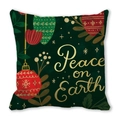 Close-up of Peace on Earth print on dark green Christmas pillowcase with stars - Dark Green Peace On Earth (37)