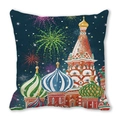 Close-up of Saint Basil Cathedral and fireworks print on square peach skin pillowcase - Saint Basil's Cathedral Fireworks (26)