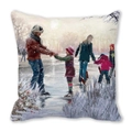 Detalle de la funda de cojín con pintura al óleo de una familia patinando en invierno - 45x45cm / Estilo Pintura al Óleo Patinaje de Invierno (32)