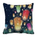 Close-up of peach skin pillowcase featuring colorful floating sky lanterns at night - Sky Lantern Festival Night (27)