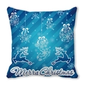 Dettaglio federa natalizia con renna blu, fiocchi di neve e scritte Merry Christmas - 45x45cm / Ornamenti Sfumati Blu Bianco (4)