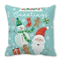 Detail of Christmas pillowcase with snowman, Santa Claus and Season's Greetings text - Light Blue Christmas Greetings (32)
