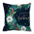 Detail of Season's Greetings Christmas wreath print on navy blue peach skin pillowcase - Season's Greetings Blue Wreath (22)