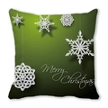 Detail view of dark green Christmas pillowcase with white snowflake patterns and Merry Christmas text - 45x45cm / Dark Green Paper-Cut Snowflake (8)