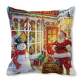 Square peach skin pillowcase with Santa, snowman and gift shop holiday print - 18x18 Inch / 30