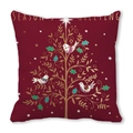 Close-up of Season's Greeting pillow cover with a golden Christmas tree on dark red fabric - 45x45cm / Burgundy Gold Christmas Tree (35)