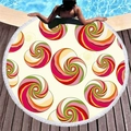 Round beach towel with colorful spiral shell patterns and white fringe on a pool deck - Spiral Geometric (8)