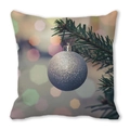 Close-up of Christmas cushion cover showing silver ornament print on peach skin fabric - 45x45cm / White Silver Glitter Ball (36)