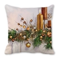 Detailed view of Christmas pillowcase with oil painting candle and pine needles print - 45x45cm / Vintage Oil Painting Candle (38)