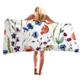 Serviette de plage florale avec coquelicots et bleuets aquarelle en tissu doux - Style Aquarelle Coquelicot Bleuet (16)