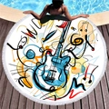 Round beach towel with fringe featuring an abstract blue electric guitar music design - Artistic Electric Guitar (9)