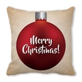 Funda de cojín de piel de melocotón con bola de Navidad roja sobre fondo beige - Base Beige Estampado de Gran Bola de Navidad Roja (23)
