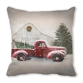 Christmas pillow cover with red vintage truck and tree farm print on peach skin fabric - Style 27 (Red Truck/Dog/Tree Farm)