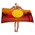 Dickes Strandtuch mit Sonnenuntergang, tropischen Kokospalmen und Wellen-Design - Heller Sonnenuntergang Palme Stil (10) / 150x75cm