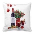 Square white pillowcase with Christmas mulled wine watercolor print in peach skin fabric - 18x18 Inch / Mulled Wine and Cinnamon Style (35)