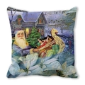 Vintage Christmas pillow case with purple Santa Claus and snowy winter landscape - 18x18 Inch / 34
