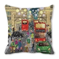 Minimalist peach skin pillowcase with London Oxford Circus winter street illustration - London Snowy Red Bus (24)