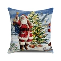 Dettaglio della federa natalizia con stampa vintage di Babbo Natale su lino - Motivo Babbo Natale con Campanello e Albero di Natale (4)