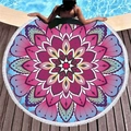 Round mandala beach towel with pink and blue gradient pattern and white fringe trim - Rose-Purple-Blue Gradient Mandala (9)