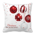 Funda de cojín navideña con cinco adornos rojos festivos sobre tela de piel de melocotón - Base Blanca Estampado de Bolas de Navidad Colgantes (24)