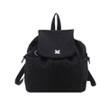 Mochila minimalista de cuadros negros con cierre de solapa y cordón al estilo japonés - Negro