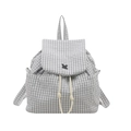 Mochila casual impermeable con estampado de cuadros en blanco y negro y cierre de cordón - Blanco