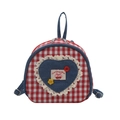 Mini plaid backpack featuring blue denim heart and red cherry embroidery detail - Red White Plaid