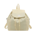 Mochila casual amarillo claro con cordón, solapa y bolsillos laterales de nailon - Amarillo