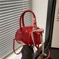 Elegant red shell-shaped handbag with lace ribbon handle and bow texture for women - With Pendant Scarf / Red