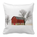 Christmas cushion cover featuring a snowy red barn landscape on peach skin fabric - 18x18 Inch / Red Barn in Snow Style (38)