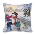 Funda de cojín cuadrada con niños haciendo un muñeco de nieve y burritos - 45x45cm / Estilo Escena de Construcción de Muñeco de Nieve (5)