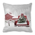 Christmas pillowcase with vintage red truck and festive tree on soft peach skin fabric - Style 29 (Red Truck/Xmas Tree/Cottage)