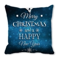 Federa natalizia blu scuro con motivi a fiocchi di neve e scritte di auguri - 45x45cm / Auguri Festivi Blu Notte (1)