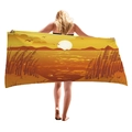 Mikrofaser Strandtuch mit Sonnenuntergang, orange Berglandschaft für den Strandurlaub - Sonnenuntergang Seeufer Schilf Stil (2) / 150x75cm