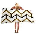Thick beach towel featuring a modern yellow and black geometric chevron wave pattern - Yellow Black White Herringbone (12)