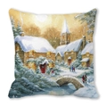 Funda de cojín cuadrada con impresión de pintura al óleo de un paisaje invernal - 45x45cm / Estilo Escena de Nieve en el Campo de Invierno (7)