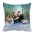 Christmas Santa pillow cover with animals in snow forest for holiday home decor - 18x18 Inch / 37
