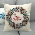Housse de coussin de Noël en lin avec motif de couronne et texte Merry Christmas - Style Couronne Texte Artistique Rouge Merry Christmas(2)