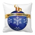 Funda de cojín navideña con adorno azul, copos de nieve y texto de Merry Christmas - Base Blanca Estampado de Bola de Copos de Nieve Azul Oscuro (32)