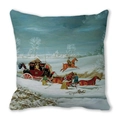 Linen Christmas pillow cover with vintage European winter snow scene oil painting print - Style 32 (19th Century European Sleigh)