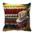 Christmas pillowcase with Santa Claus choosing his outfit printed on peach skin fabric - 18x18 Inch / 39